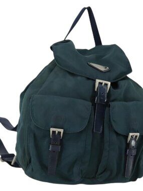 PRADA Backpack Nylon Green Silver Auth 157004
